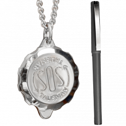 ST27PEN Woman's Size SOS Medical Pendant Necklace & Dedicated Pen. Stainless Steel. Waterproof. White